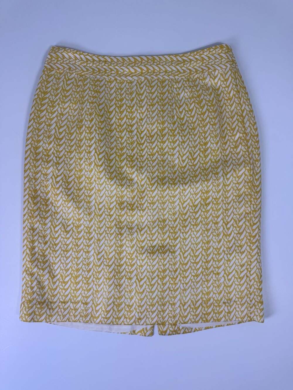 Banana Republic Yellow and White Woven Print Linen-Blend Pencil Skirt